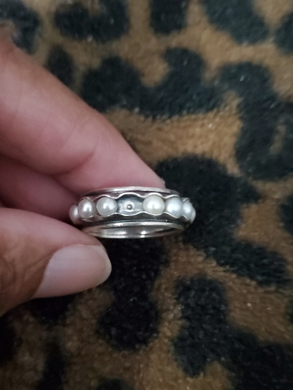 925 Silver Pearl Accent Band Ring - Women Jewelry